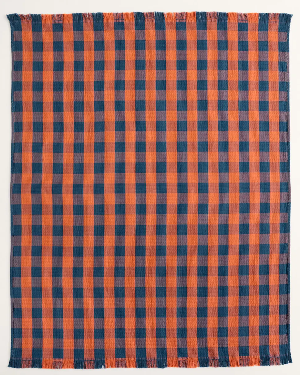 BLOCK PLAID ORGANIC COTTON FRINGED THROW